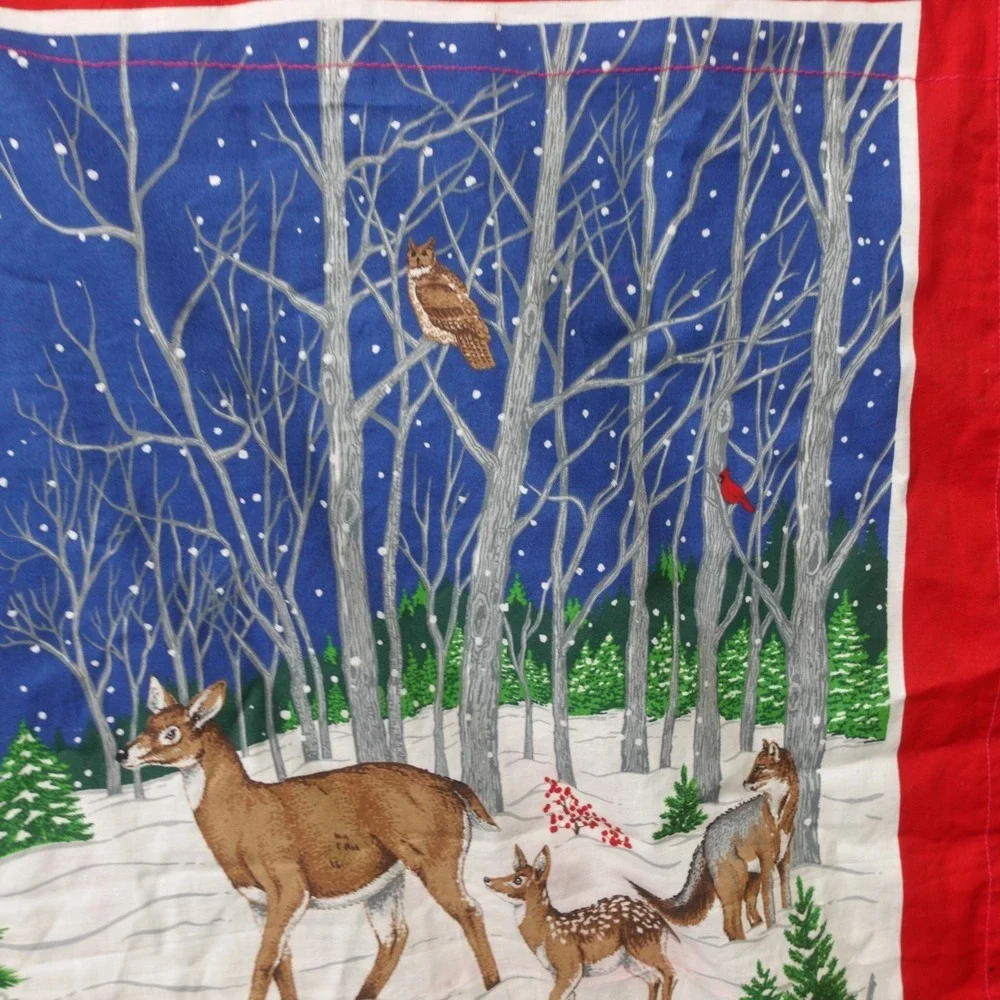 Vintage A Wildlife Christmas Wall Hanging Fabric Panel VIP Cranston USA 29x38